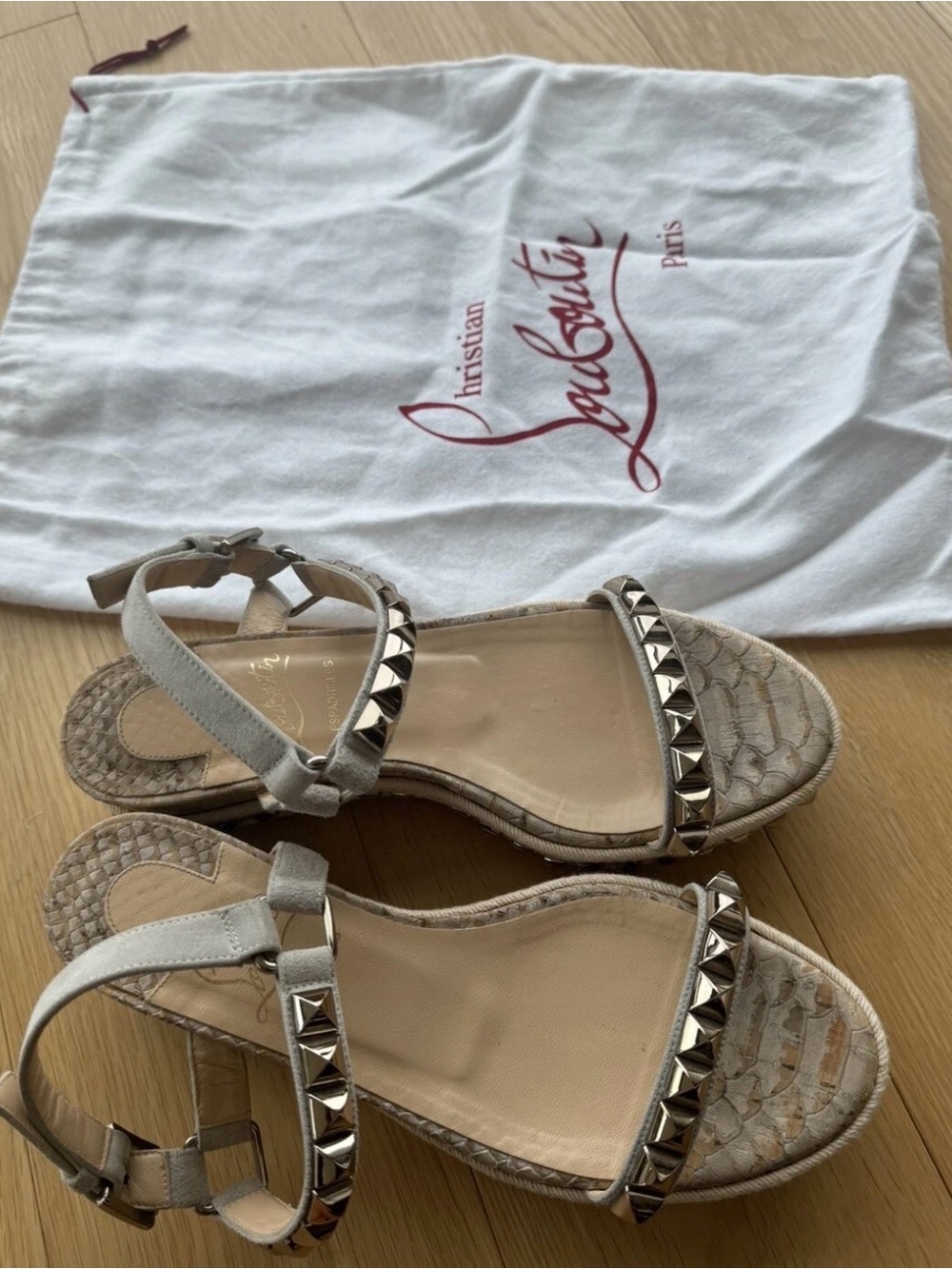 Christian Louboutin Neutral Studded Leather Espadrille Sandals